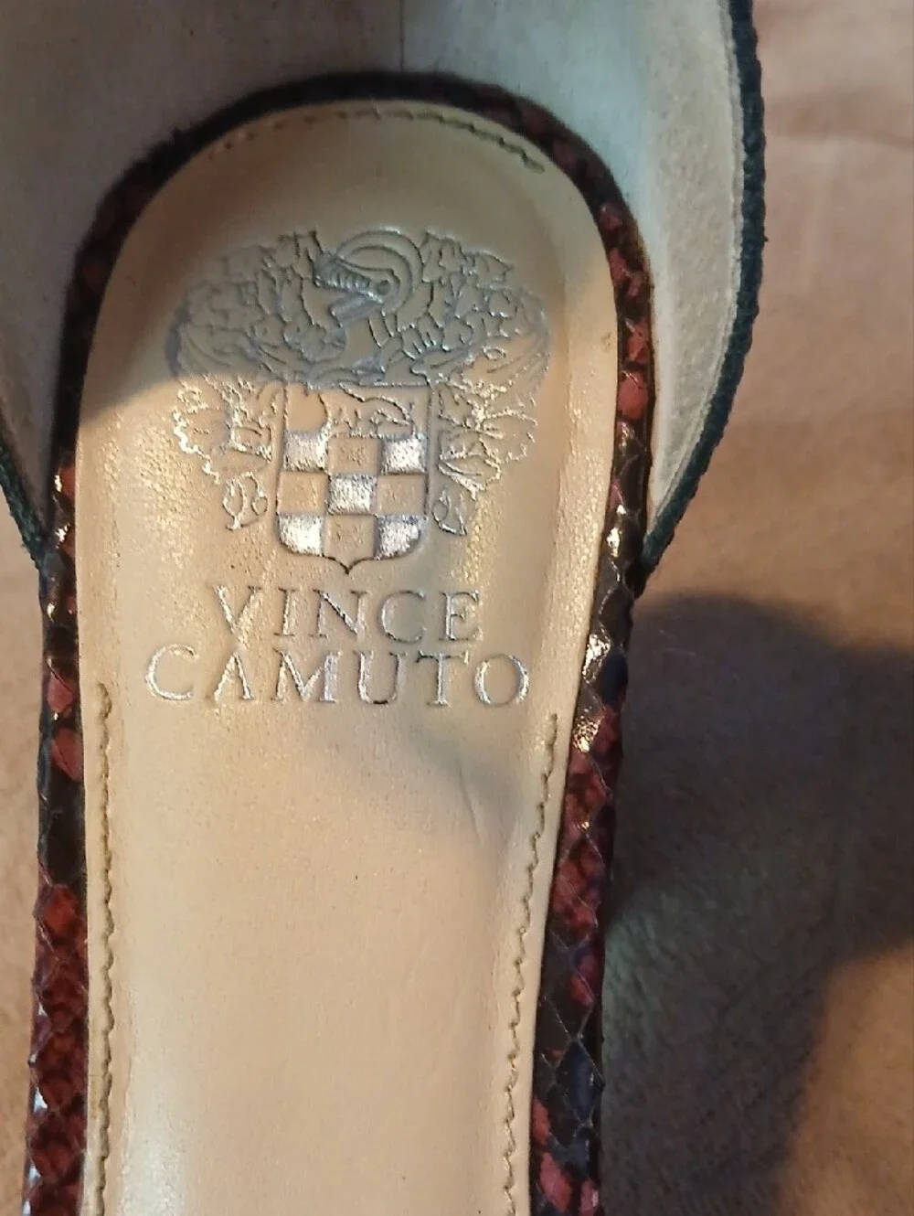 Vince Camuto Burgundy Leather Snake-Print Ankle Strap Block Heels Sz: 9.5